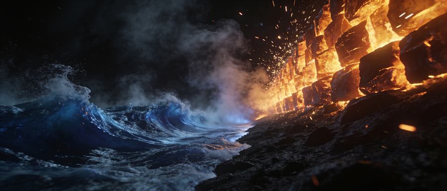 Fire and water colliding