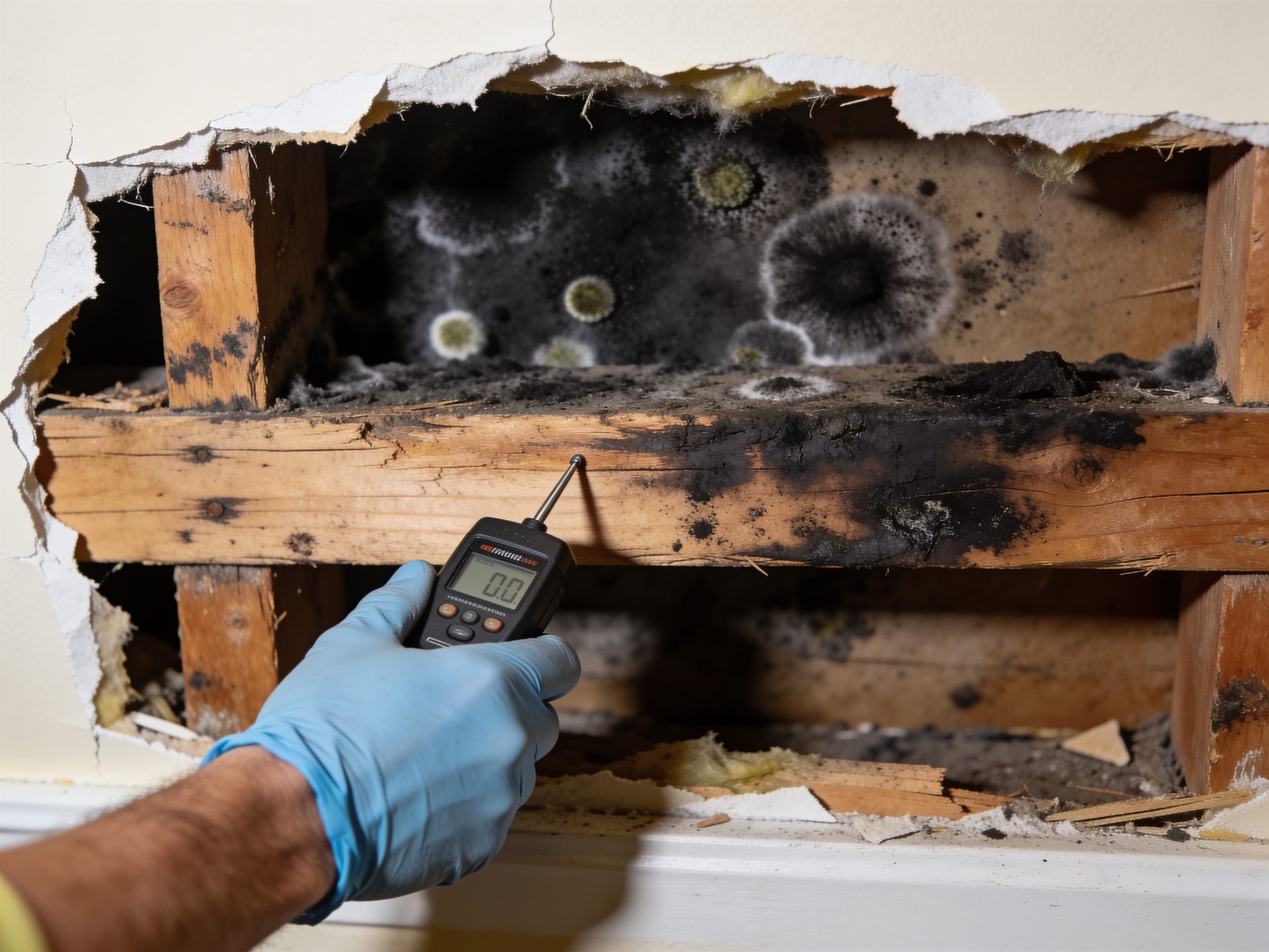 Mold found inside a wall cavity during inspection