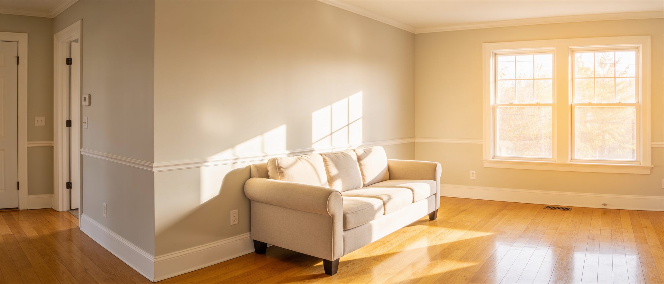 A fully restored bright living room after completion